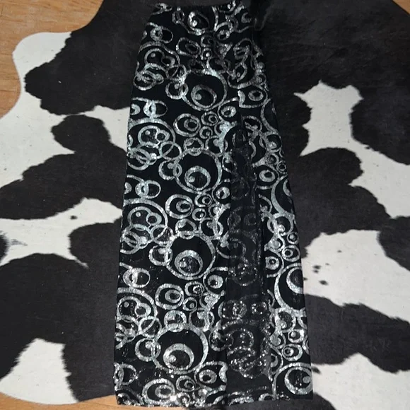 Vintage Y2K Tony Bowls Evening Wear Sheer Black Silver Sequin Skirt High Slit - Picture 5 of 11